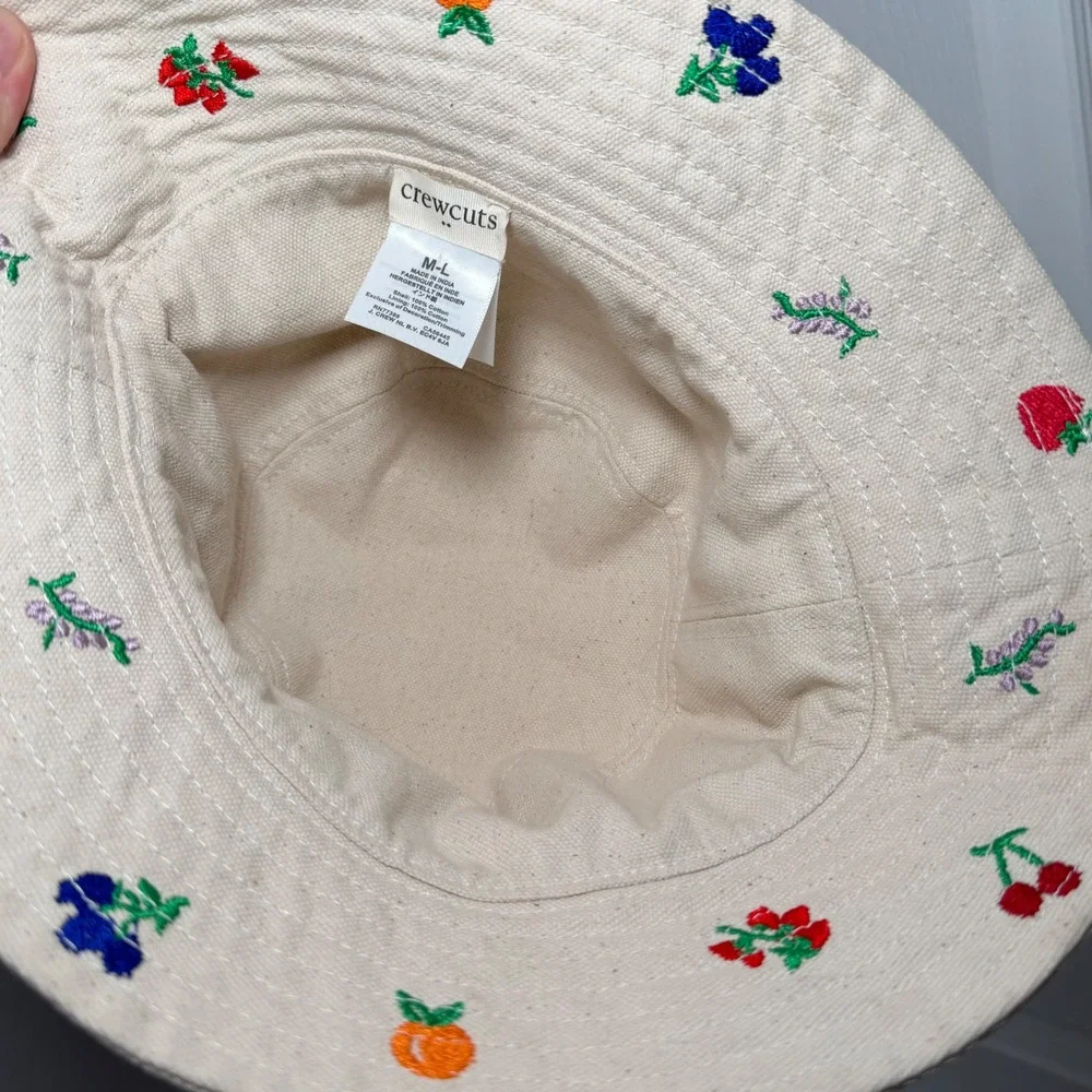Crewcuts Bucket Hat Cap Canvas Cotton Fruit Beige Youth Kids M/L embroidered